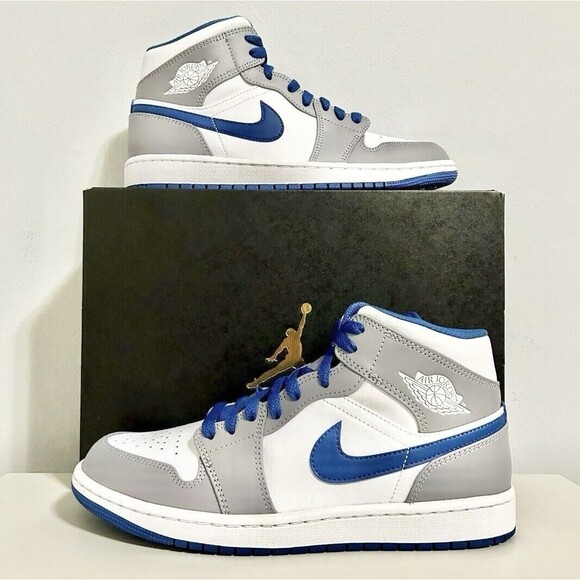Air Jordan 1 Mid “Cement True Blue” Men’s Size 9.5 Grey Lifestyle Sneakers